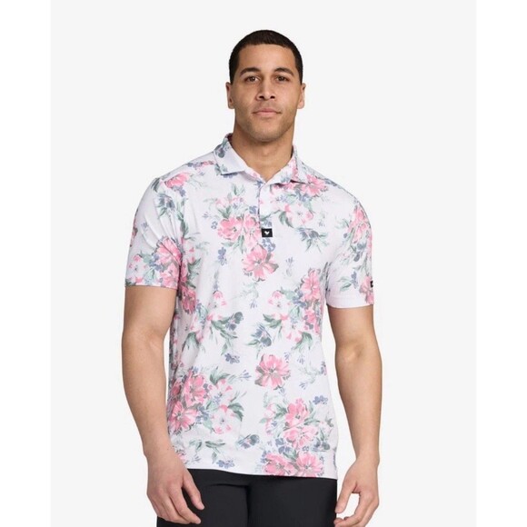 Bad Birdie Golf Polo NWT Mens XL Spring Showers Floral Print White Flowers - Picture 2 of 7